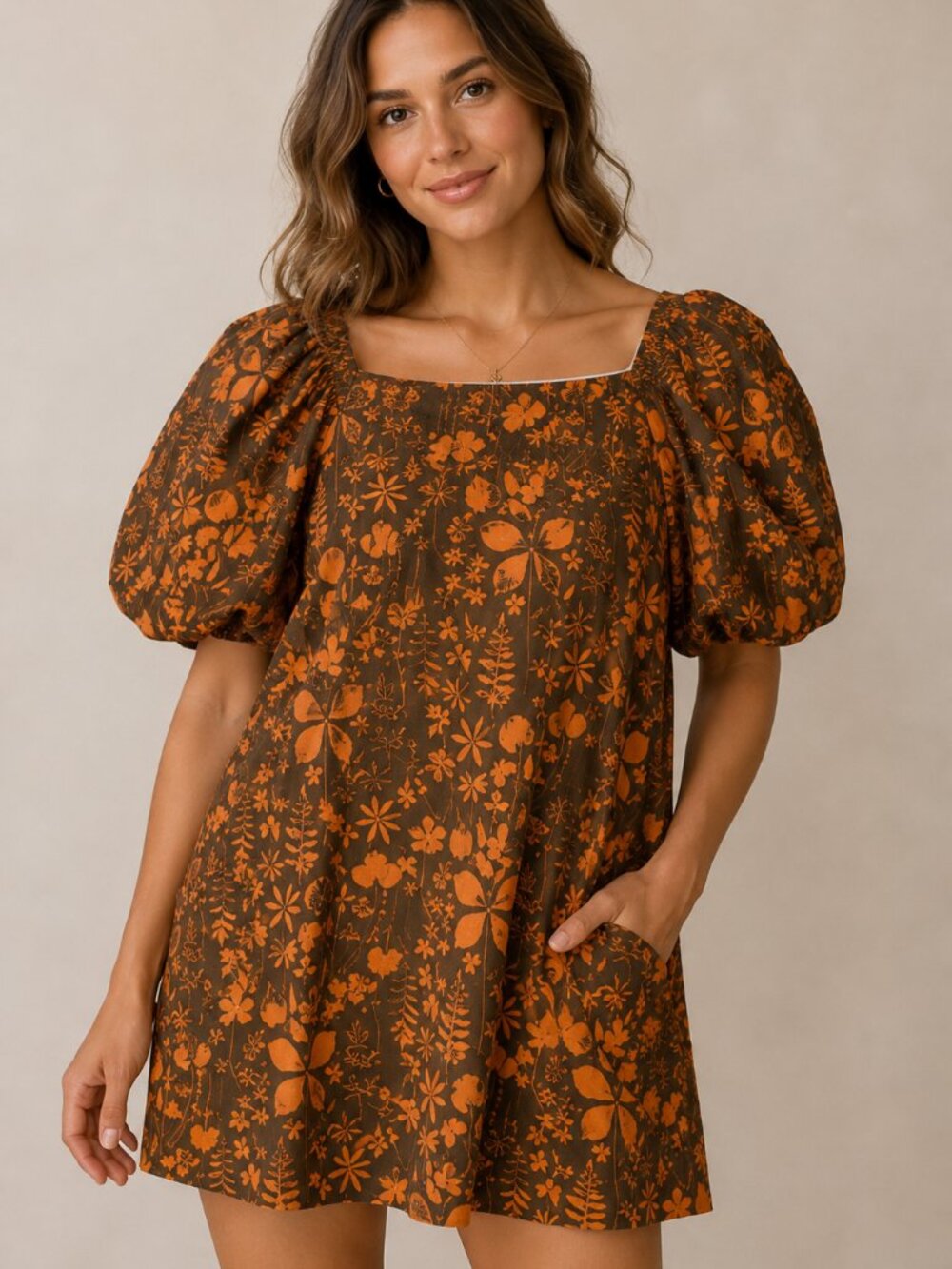 Porridge for Anthropologie Floral Puff Sleeve Mini Dress Size L